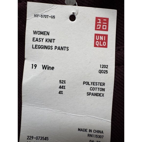 UNIQLO Womens Easy Knit Leggings Pants XL Wine Polyester Cotton Spandex - Picture 10 of 16